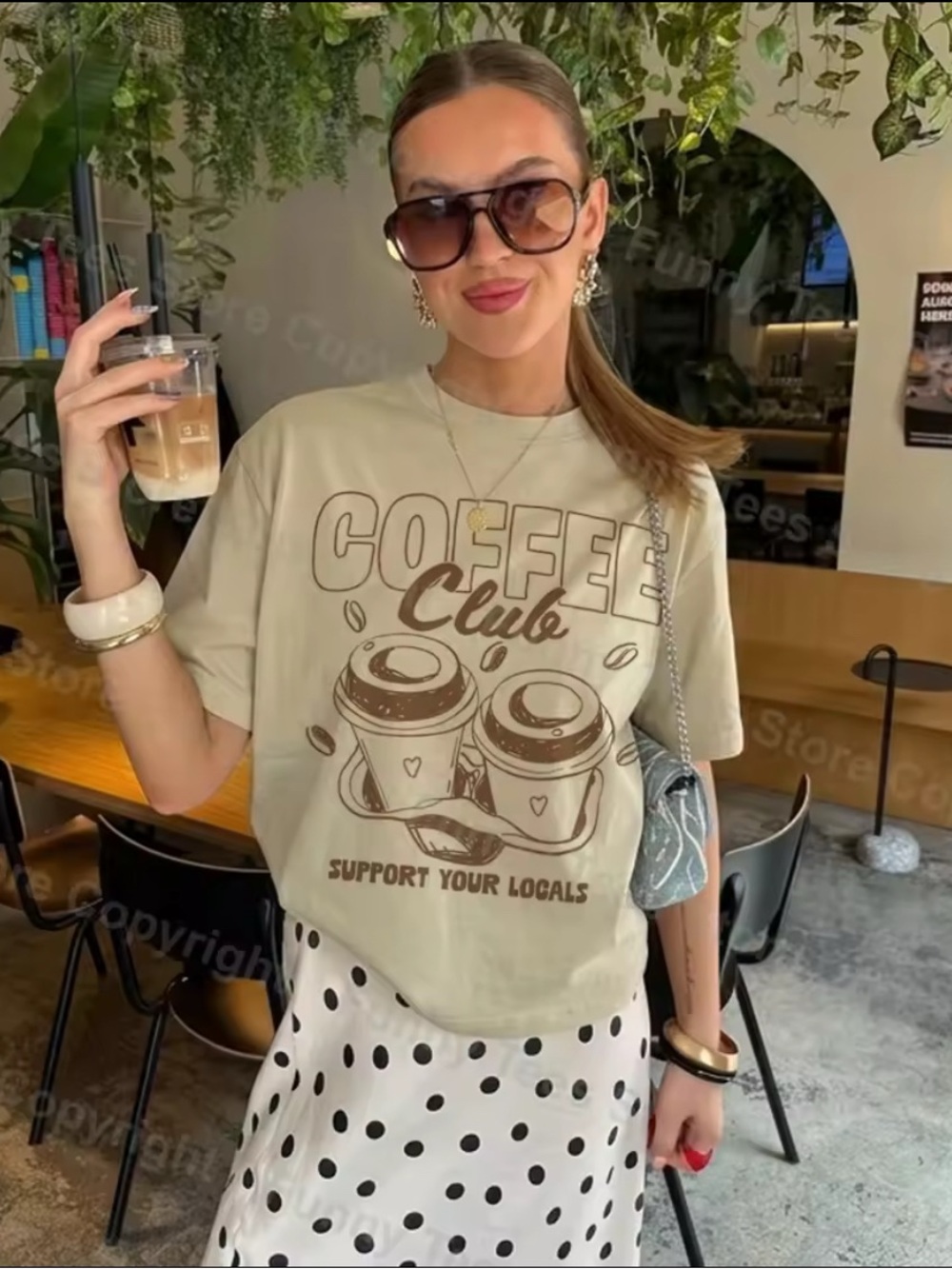 Women'S Coffee Print T-Shirt Casual tomato girl / Sweden / Nordic style Y2K